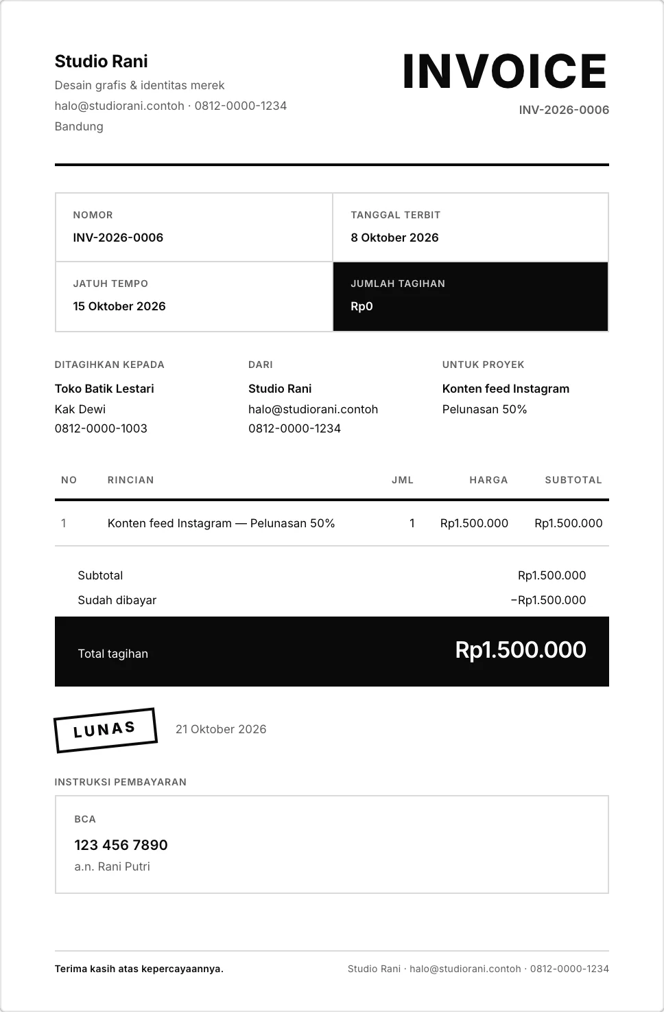 Invoice A4 buatan Inga