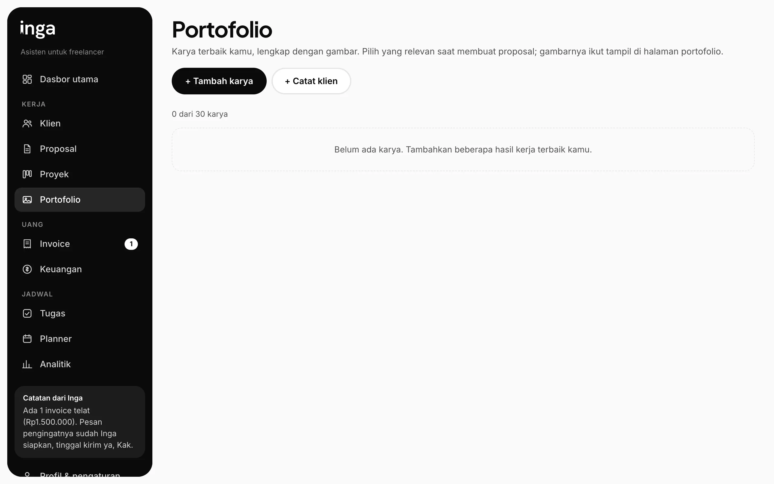 Rekaman layar Inga: Portofolio