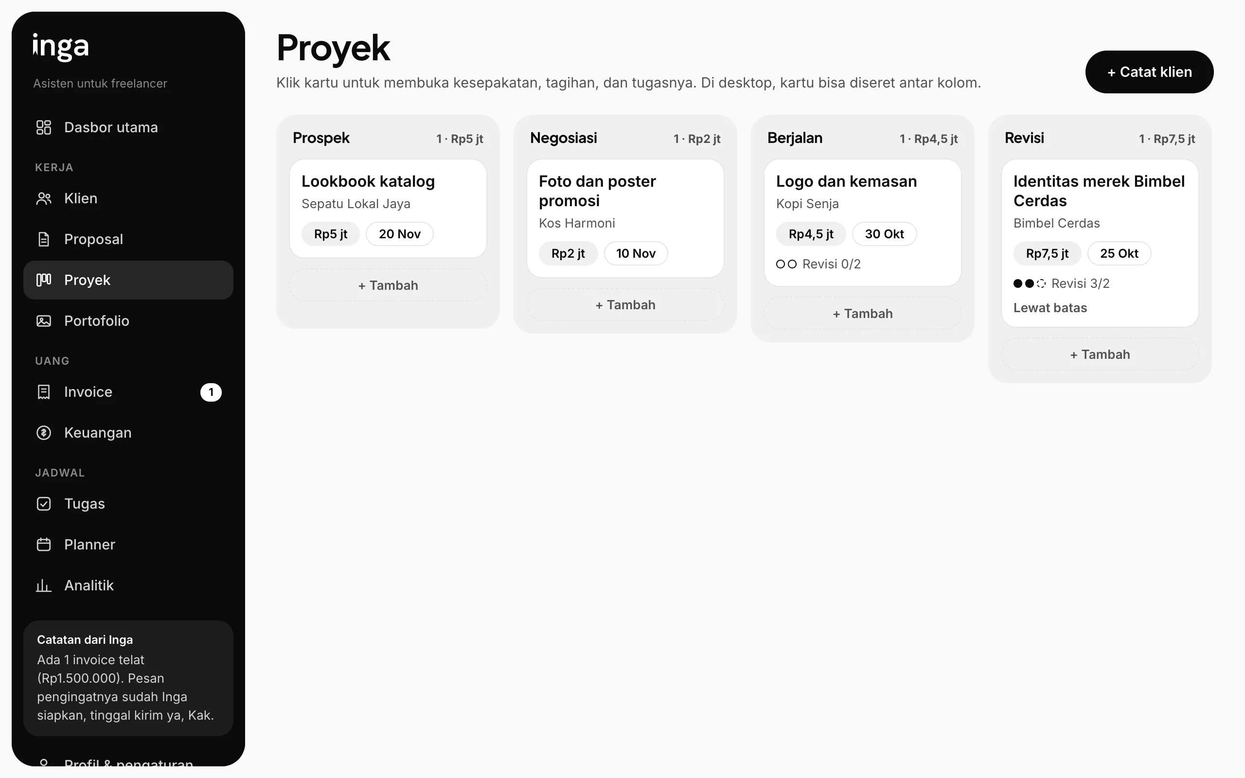 Rekaman layar Inga: Proyek